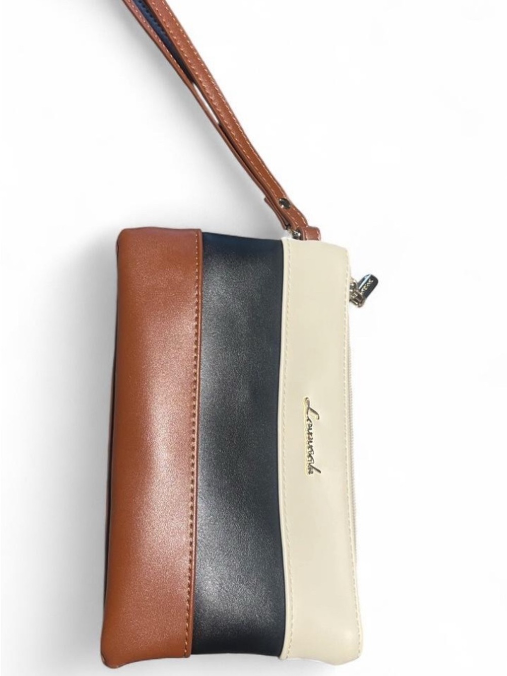 Tricolor Wristlet Clutch - Brown, Black & Cream